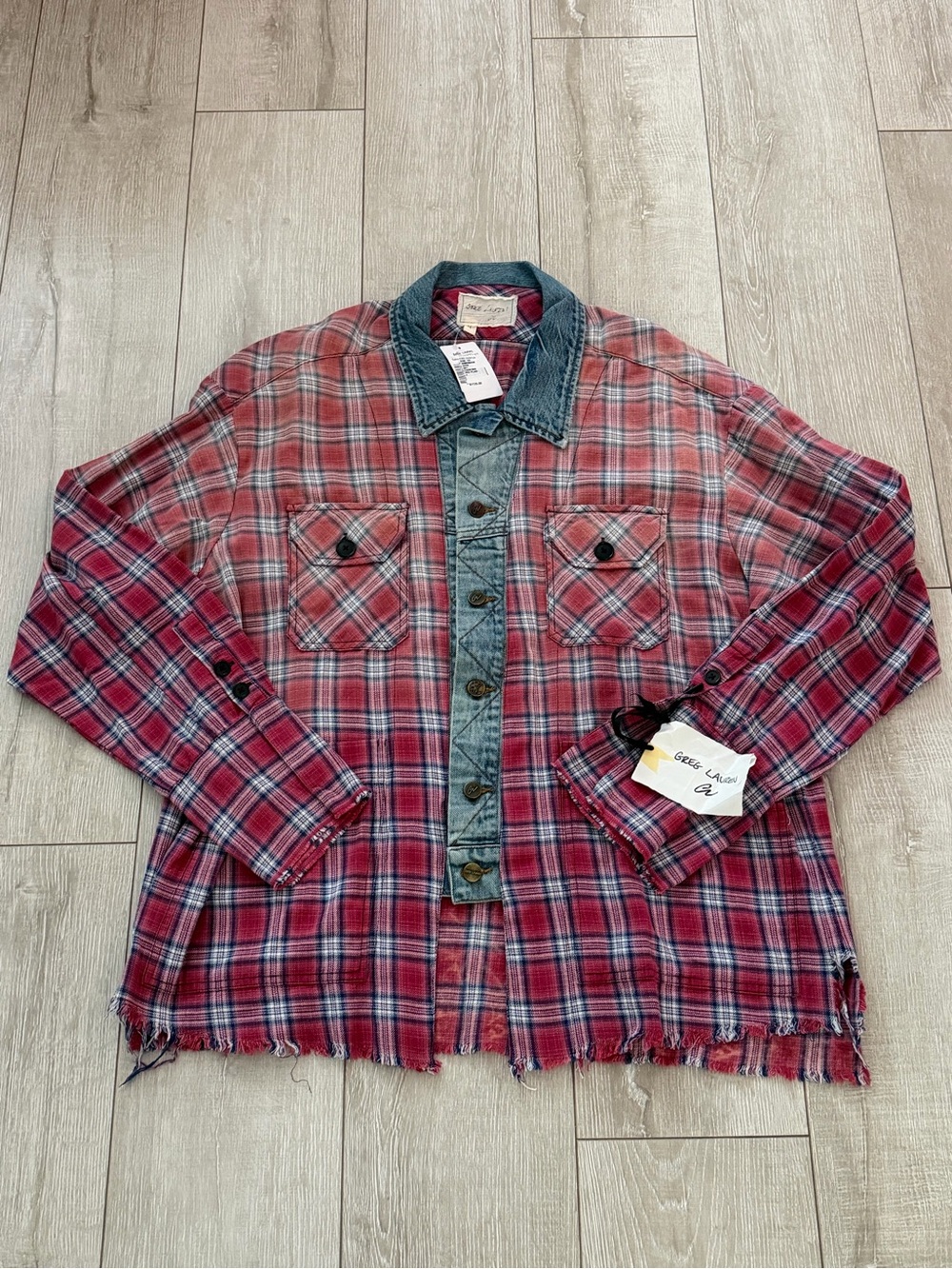 New Greg Lauren Red Plaid Button-Down Shirt Jacket Saloon trucker men 4
